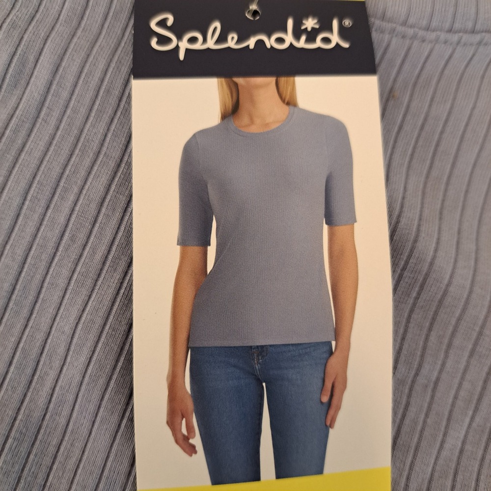 Splendid Womens Tee S Blue NWT Ribbed Elbow Sleeve 1746-154